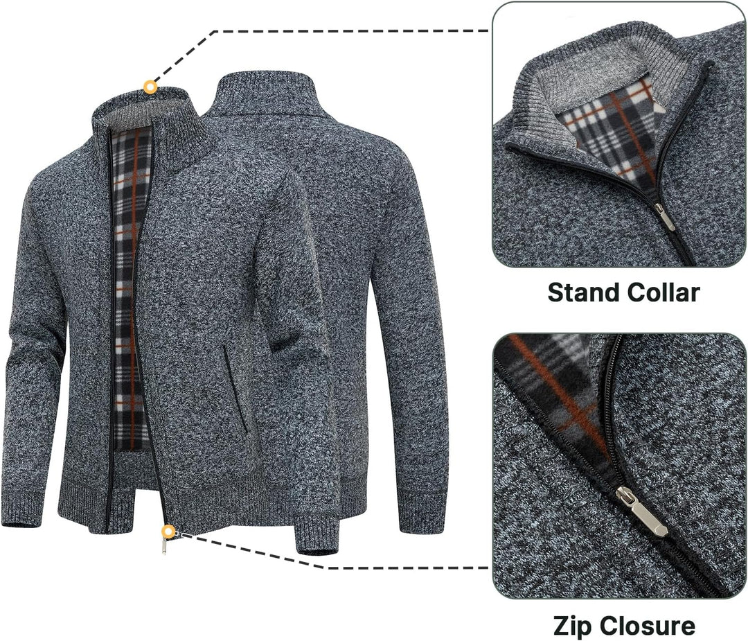 KUDORO Strickjacke Herren Cardigan Trachtenjacke mit Reissverschluss Gestrickt Wintermantel Strickja