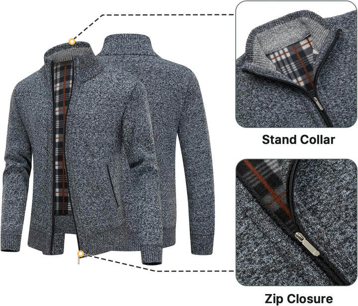 KUDORO Strickjacke Herren Cardigan Trachtenjacke mit Reissverschluss Gestrickt Wintermantel Strickja