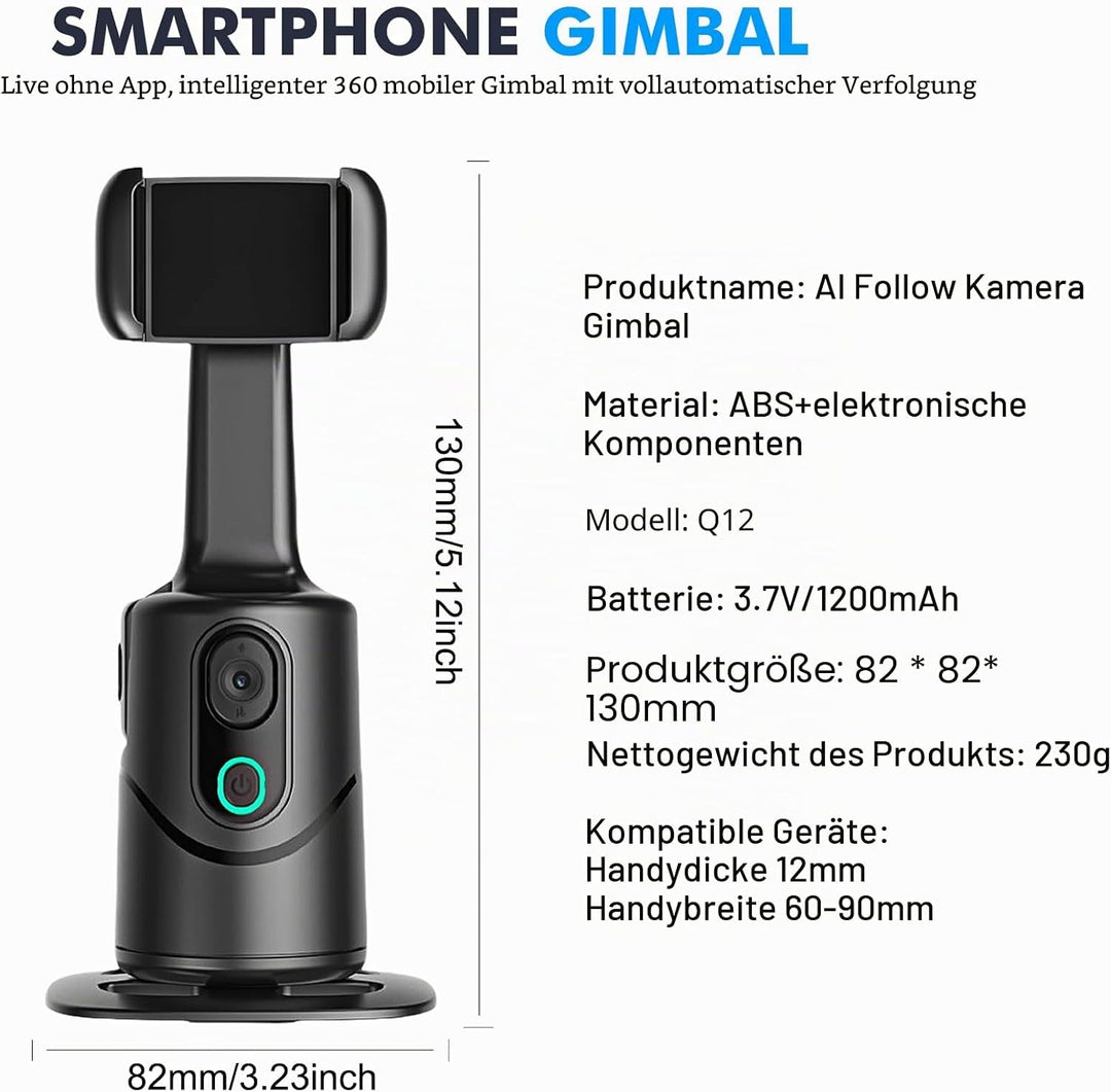 360° Auto Face Tracking Gimbal, 360° Drehung Verfolgung Stativ, Gesichtserkennendes Stativ Mit Dual