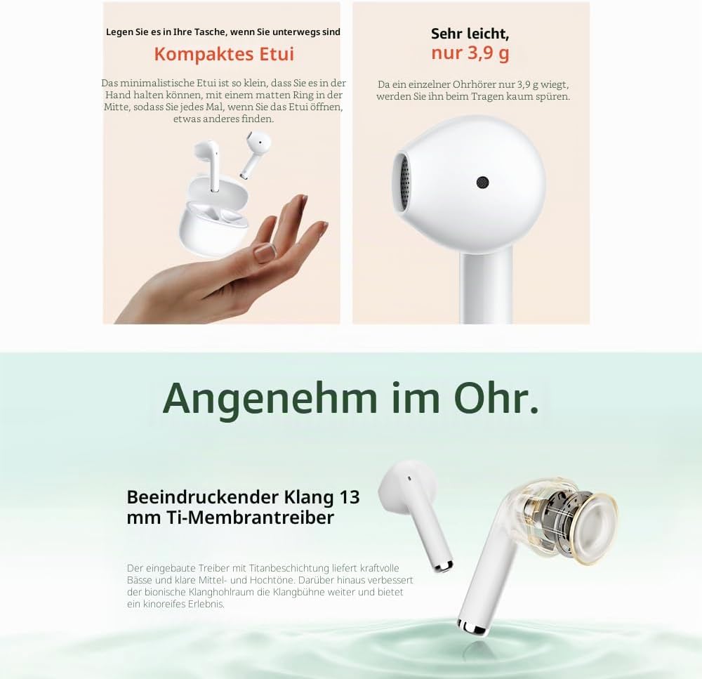 QCY AilyBuds Lite ENC Noise Cancelling Bluetooth 5.3 Wireless Kopfhörer - Schwarz