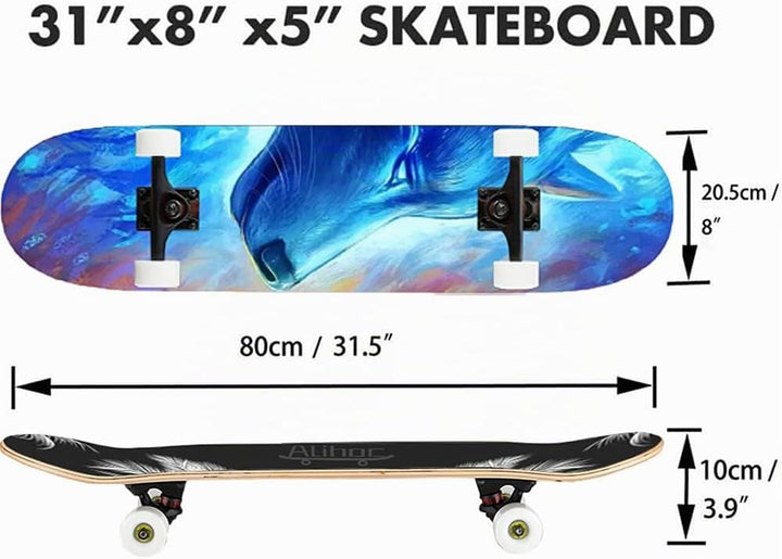31-Zoll-Standard-Skateboard, 7 Lagen Ahorn-Board-Oberfläche, geeignet für Kinder, Jugendliche, Erwac