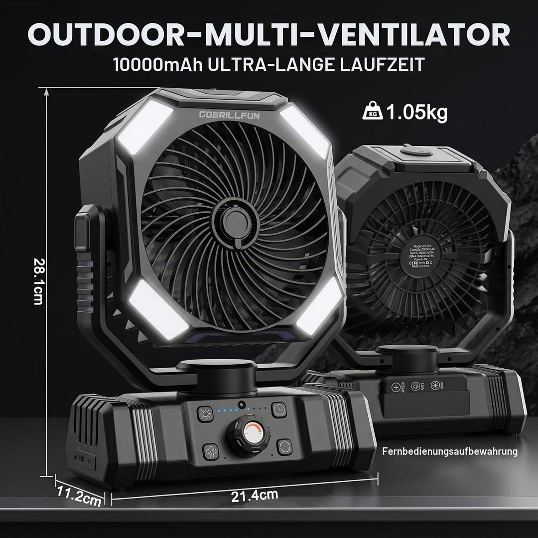 Akku Ventilator mit Sprühnebel, 10000mAh Wiederaufladbarer Tragbarer Ventilator, Oszillierender Kühl