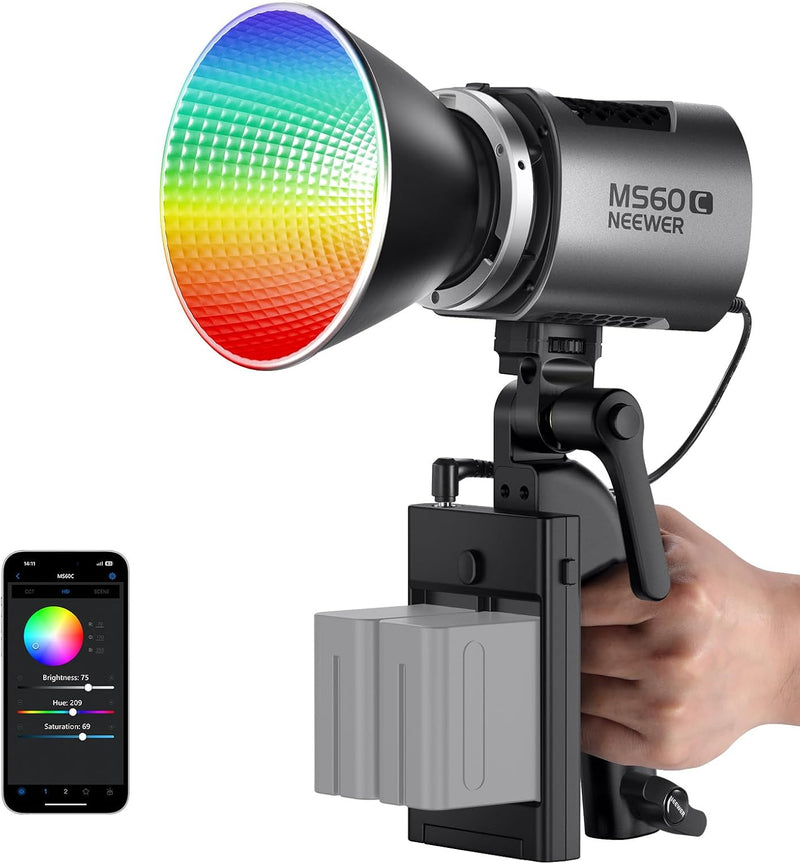 NEEWER MS60C RGBWW LED Videoleuchte Studiolicht 2,4G/APP Steuerung, 65W Ganzmetall Mini Kompakt RGB