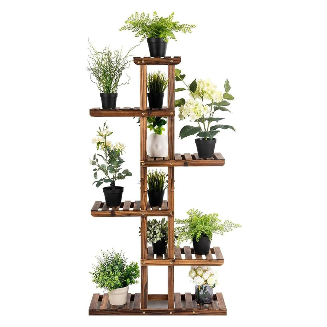 GOPLUS 6 Ebenen Blumenregal, Pflanzenregal Holz Blumentreppe Pflanzenständer Blumenständer draussen