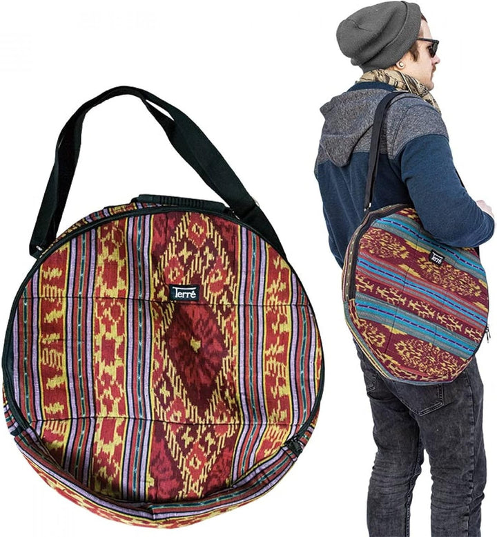 Terré Shamandrum Tasche ROT aus Ikat Ø 40 cm Schamanentrommel Rund Ritual Drum Trageriemen
