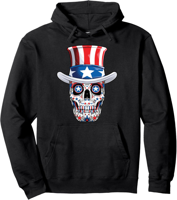 Sugar Skull 4th Of July Uncle Sam Men Women American Flag Pullover Hoodie