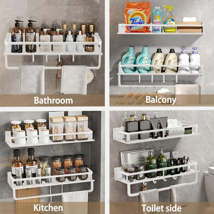 devesanter Duschablage ohne Bohren 2 Stück 40cm Badezimmer Regal,Dusch-Shampoo-Regal mit Handtuchhal