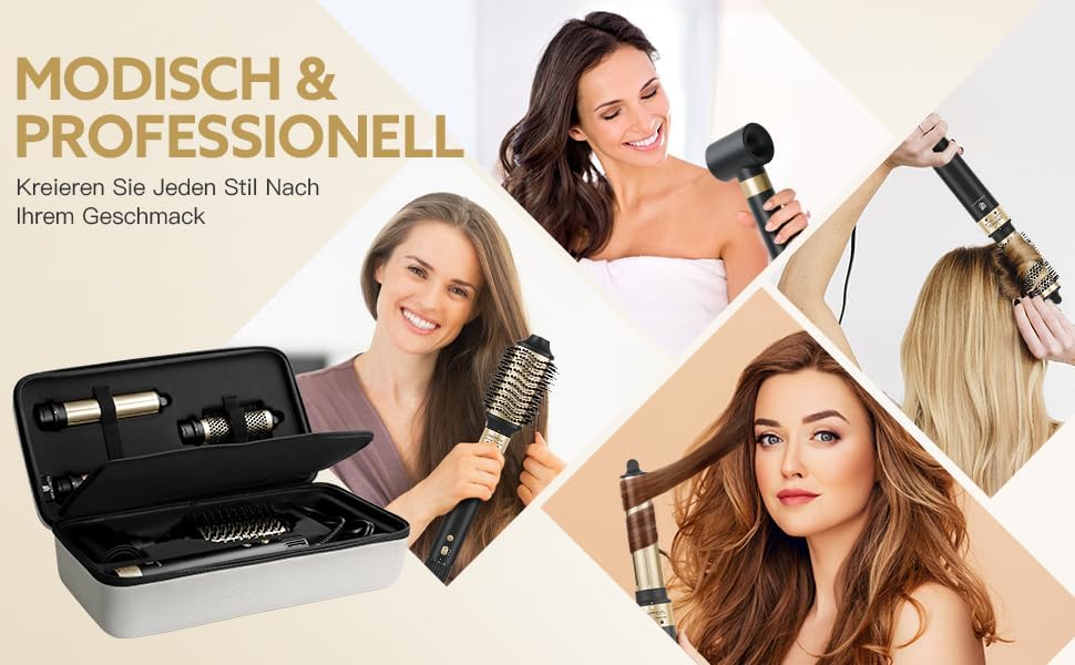 webeauty 6in1 Hairstyler, 110,000U/Min,30M/S,Hochgeschwindigkeit Haartrockner mit Warmluftbürste, Ru