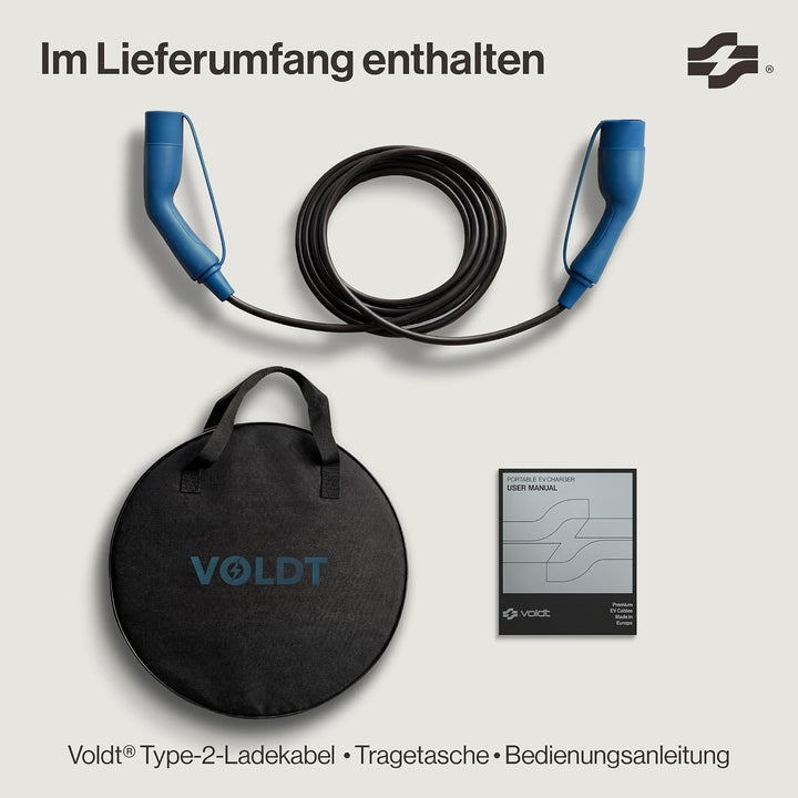 VOLDT Typ 2 Ladekabel 11 kW 16A, 3-phasig für EV Elektroautos PHEV, Typ 2 zu typ 2 Modus 3 Ladekabel