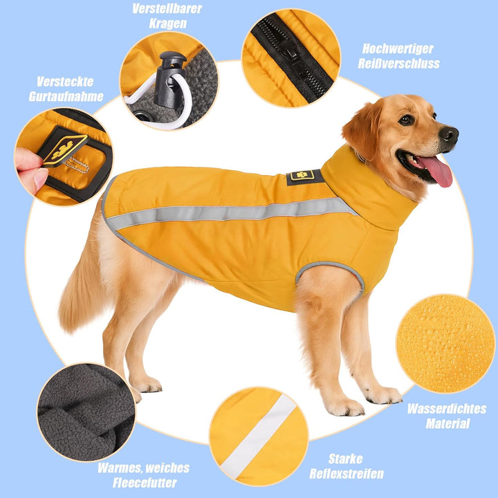 Hundejacke Wasserdichter Hundemantel Reflektierende Wintermantel mit Fleecefutter Winddichtes Winter