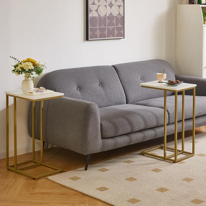 Aibiju 2er-Set Kleiner Beistelltisch für Laptop, Beistelltisch für Sofa, Couchtisch mit Metallrahmen