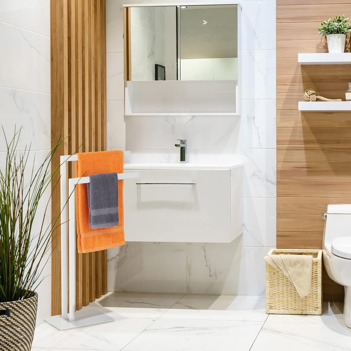 Relaxdays Handtuchständer freistehend, 2 Stangen, Badezimmer, Stahl, HxBxT: 81 x 48 x 20 cm, Bad Han