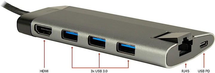 Inter-Tech GDC-802 – multifunktionale USB Type C HDMI Dockingstation, Silver