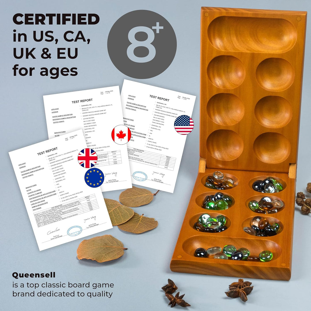 Mancala-Brettspiel mit Magnetverschluss – Klassisches Faltspiel für 2 Spieler – Mancala-Set aus Holz