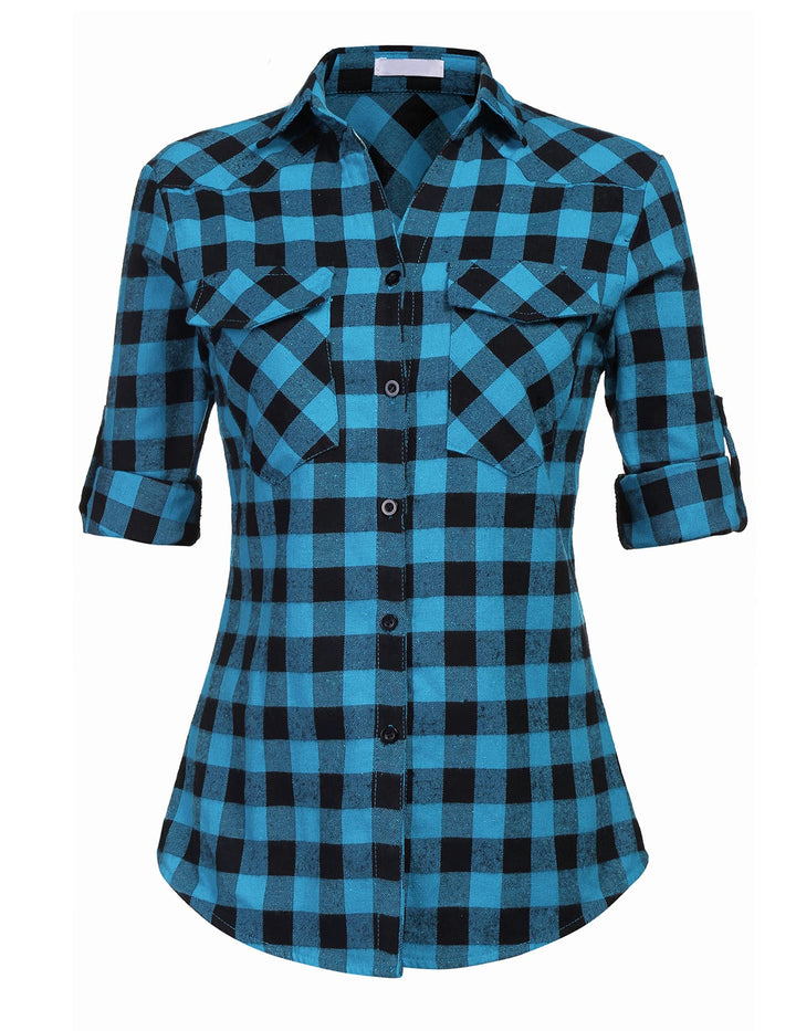 UNibelle Damen Kariertes Hemd mit Knopfleiste Kurz/Langarm Oktoberfest Bluse Karo Tunika Baumwolle T