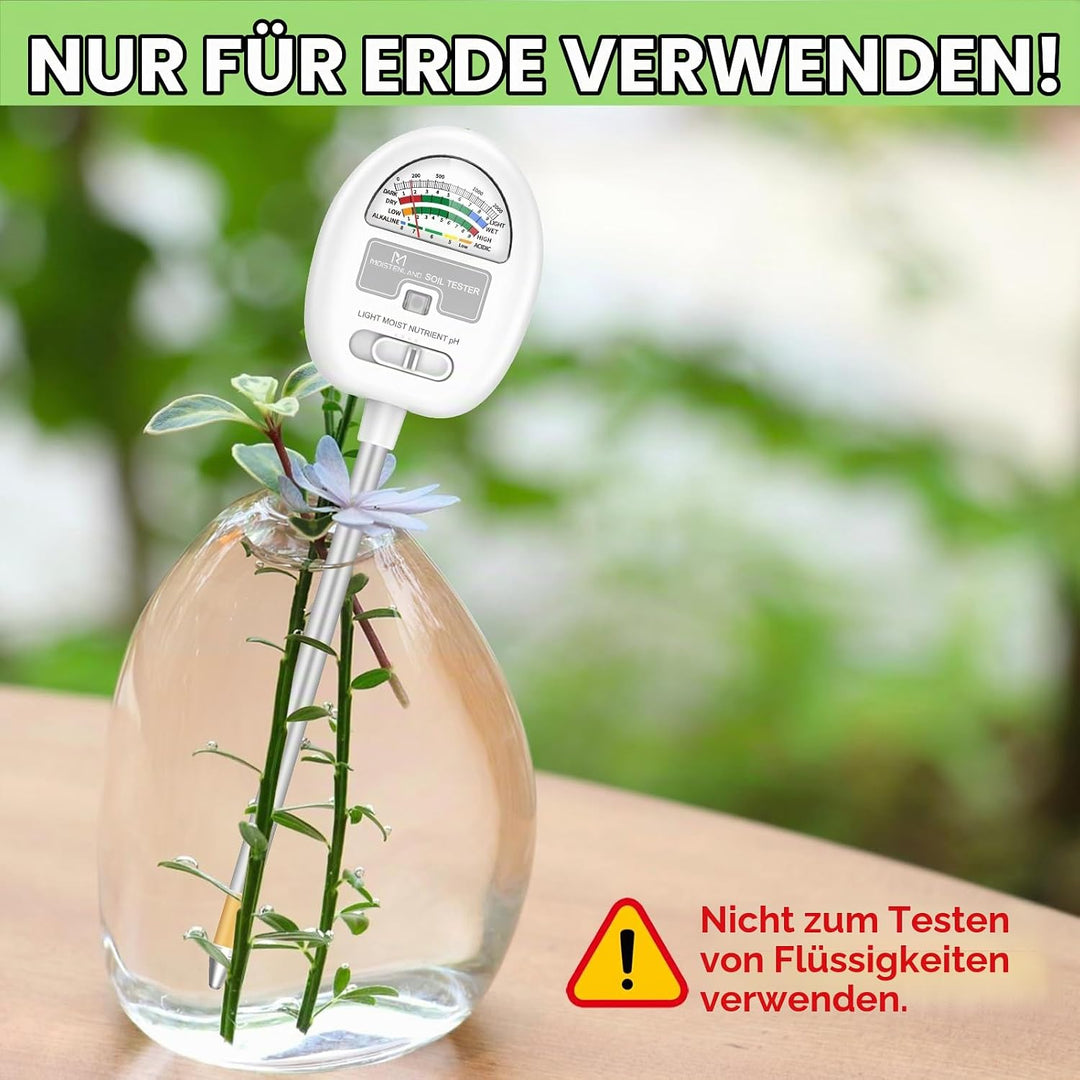 [Upgraded] Bodenfeuchtigkeitsmesser, 4-in-1 Boden-pH-Tester, Bodenfeuchtigkeit/Licht/Nährstoff/pH-Me