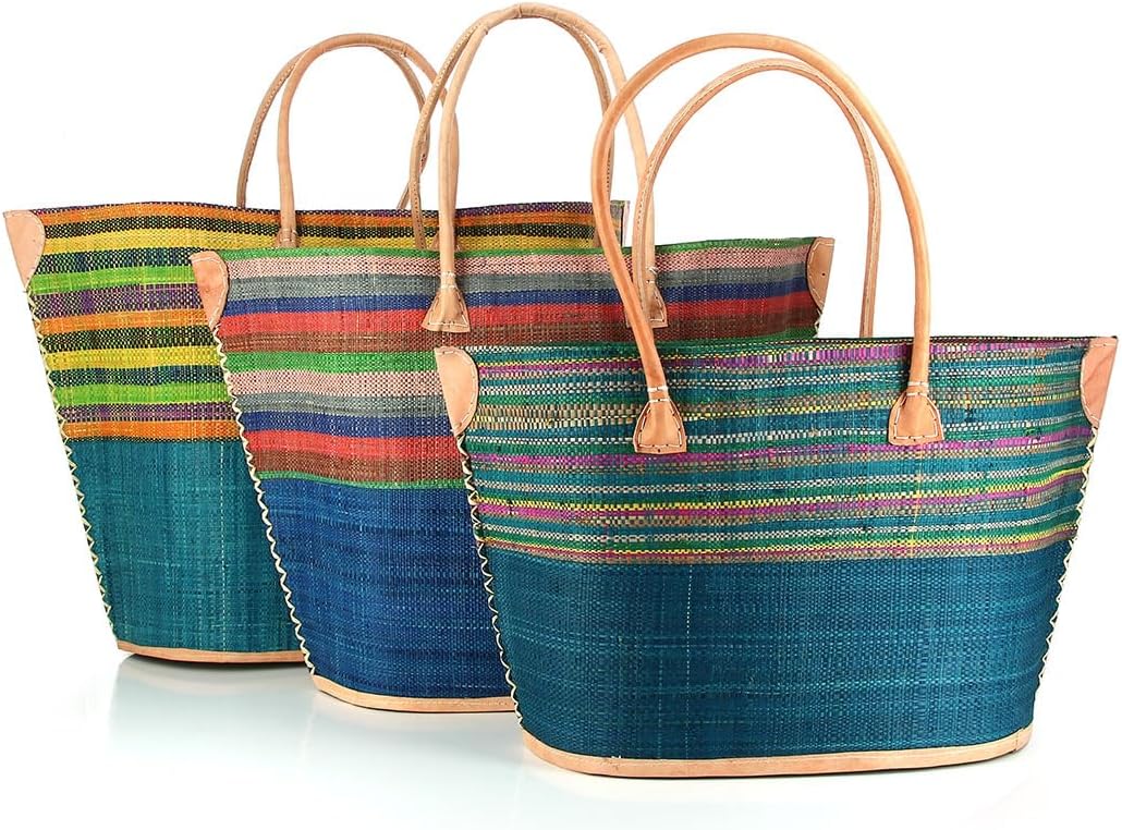 bunte Korbtasche aus Raphia/Bast Strandtasche Shopper Korb Einkaufskorb (IVATO), Ivato