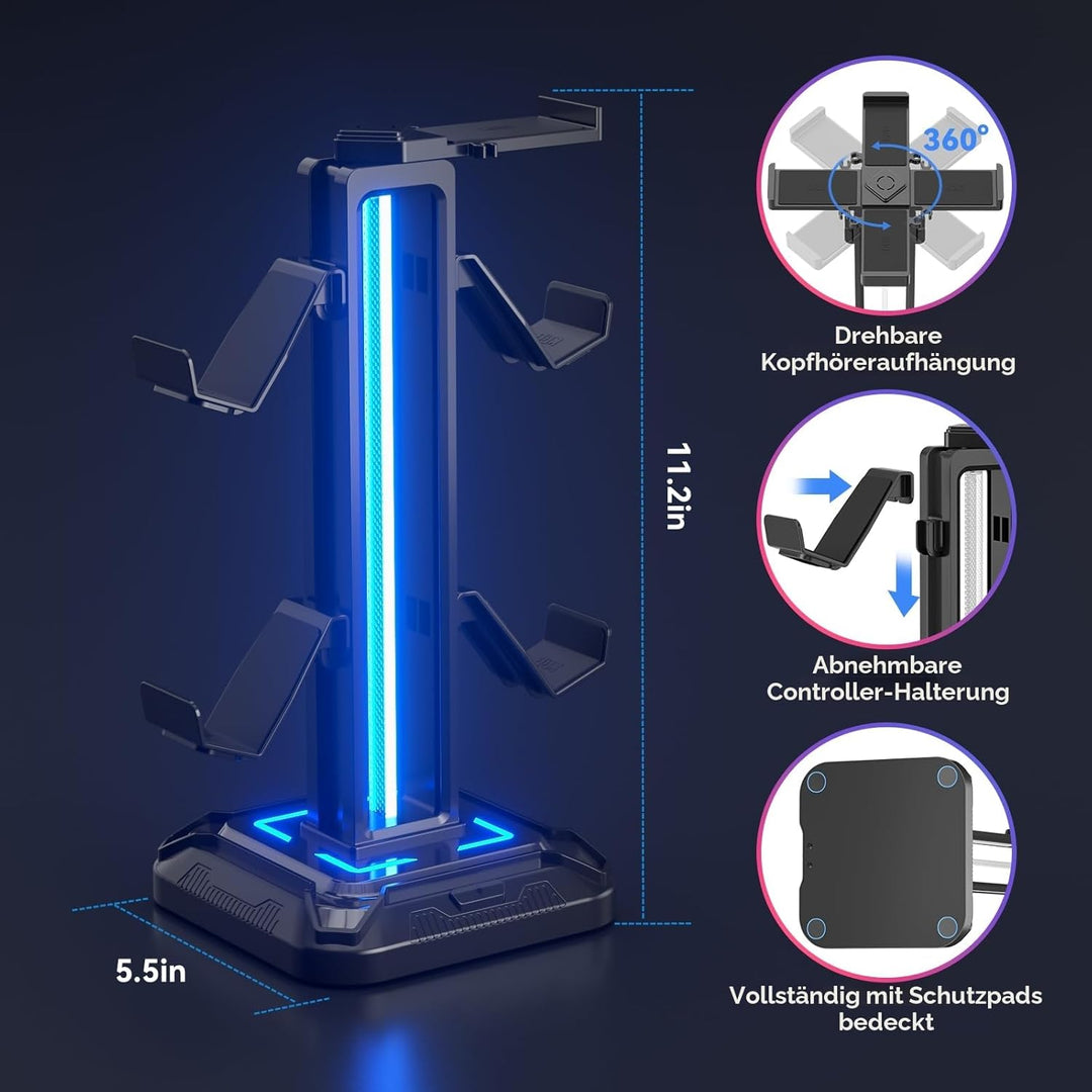 KDD Gaming Kopfhörer Ständer Led mit 9 Lichtmodi - Drehbarer Headset Halterung Tisch mit Abnehmbarer