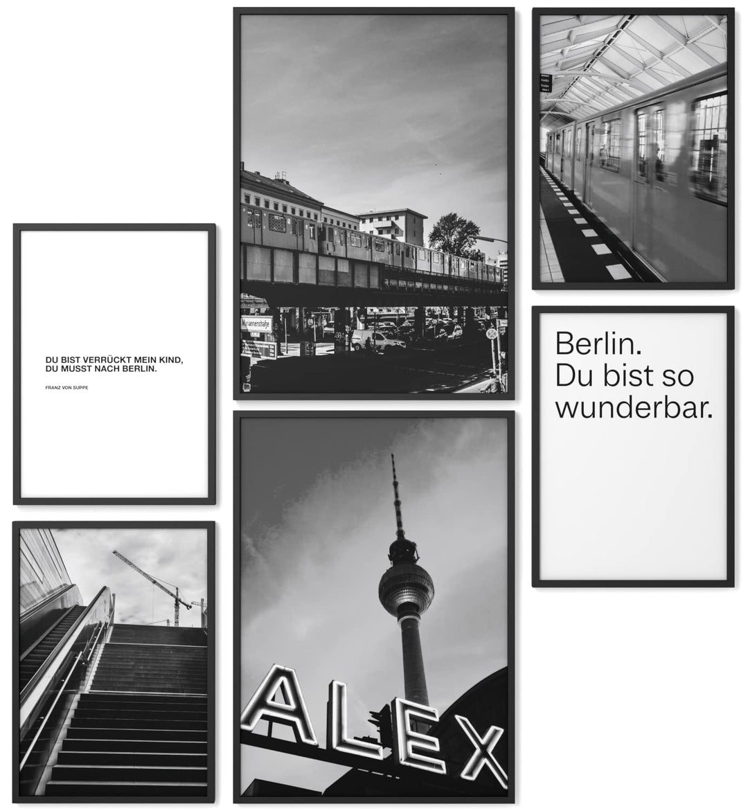 Papierschmiede® Mood Poster Set Berlin Schwarz-Weiss, Bilder Wohnzimmer Deko Schlafzimmer, 2x DIN A3