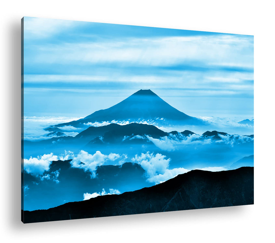 deyoli Fuji in Japan Format: 80x60 Effekt: Monocrome Blau als Leinwandbild, Motiv fertig gerahmt auf