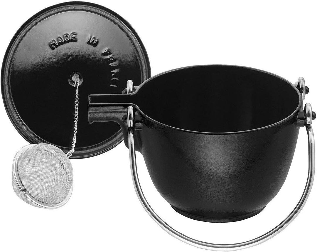 Staub 1004030 1650023 Teekanne/Wasserkessel, rund 16,5 cm, 1,15LmitmattschwarzerEmaillierungImInnere