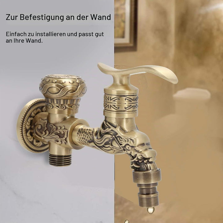 Vintage Garten Wasserhahn, 1/2 Zoll, Wasserhahn Messing Lang mit Drachen Design, Lange Griffe, Doppe