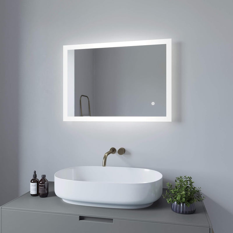 Badspiegel mit Beleuchtung Eckig 50x70 cm LED Badezimmerspiegel Lichtspiegel Wandspiegel für Gäste W