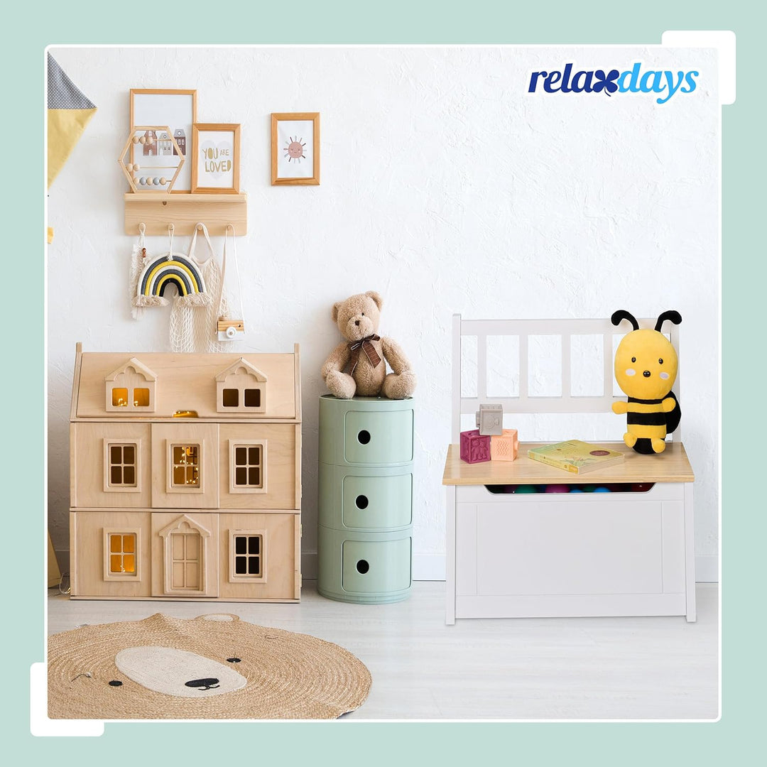 Relaxdays Kinderbank mit Stauraum, Klappdeckel, Rückenlehne, HxBxT: 55 x 57 x 31 cm, Kinder, Spielze