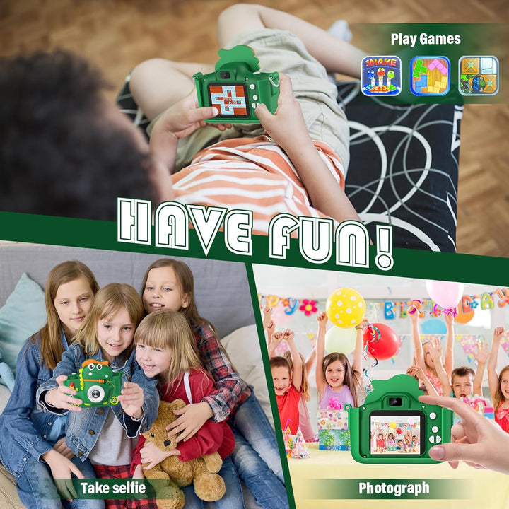 Kinderkamera Dinosaurier, Kinder Kamera 2" Display 1080P, Selfie Digitalkamera Kinder mit 32GB, Foto