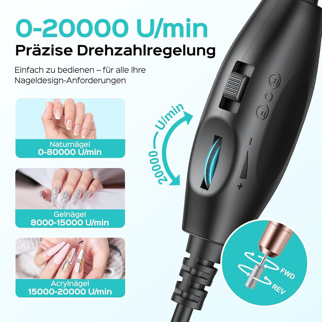 COSLUS Elektrische Nagelfräser für Gelnägel: 20000 u/Min Draht Einstellbare Geschwindigkeit and Dreh