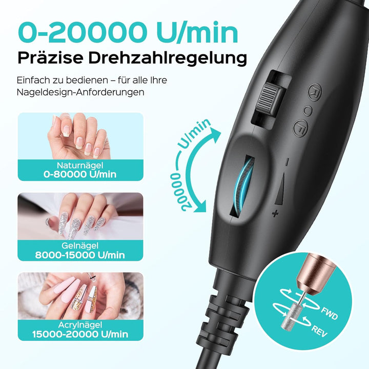 COSLUS Elektrische Nagelfräser für Gelnägel: 20000 u/Min Draht Einstellbare Geschwindigkeit and Dreh