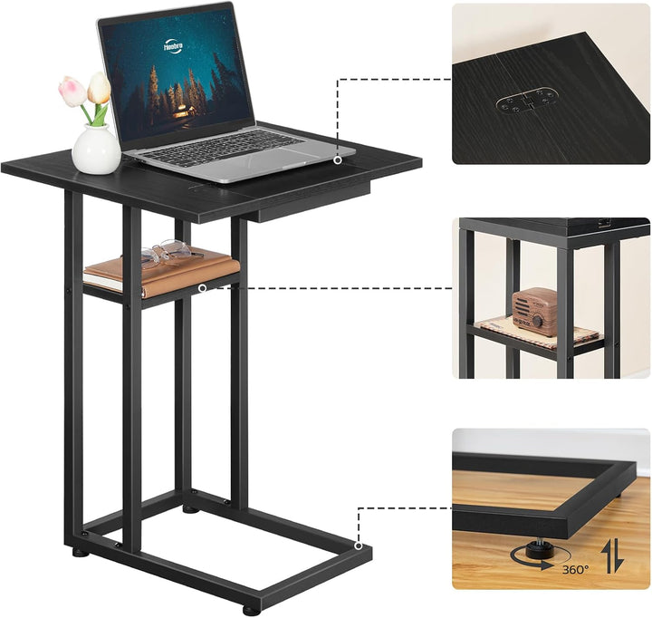 HOOBRO C-Form Beistelltisch, Klappbarer Sofatisch, Couchtisch, Kaffeetisch Snacktisch mit Lagerregal