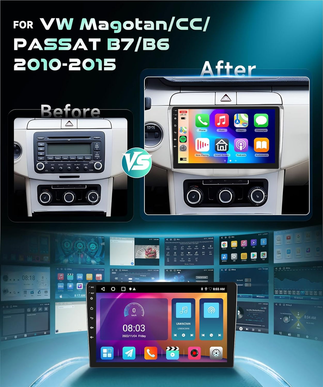 2G&64G VECHTEL 10.1" Bluetooth-Autoradio für VW Magotan/CC 2010-2014 Passat B7/B6 2010-2015 Carplay