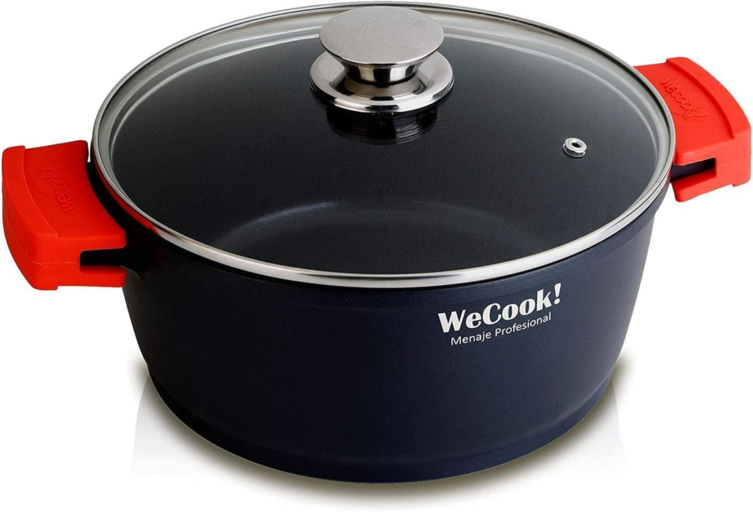 WECOOK! Ecostone Hoher Kochtopf 16 cm Induktion mit Glasdeckel, Antihaftbeschichtung XTRA DUPONT Öko