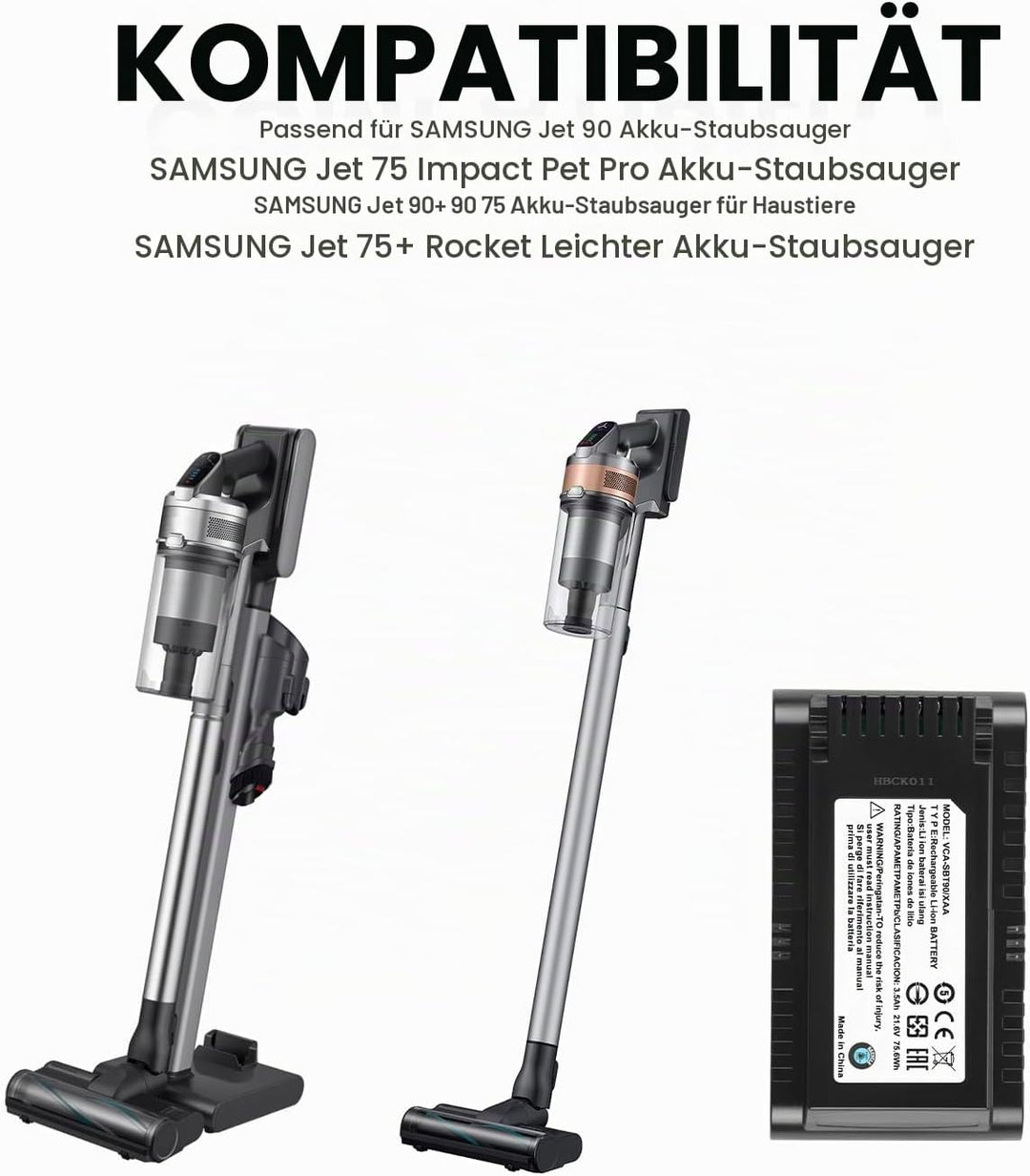 ANTIEE VCA-SBT90/XAA Akku Kompatibel mit Samsung Jet 75 Battery, Samsung Jet 75, 75+, 75 Pet Jet, 90