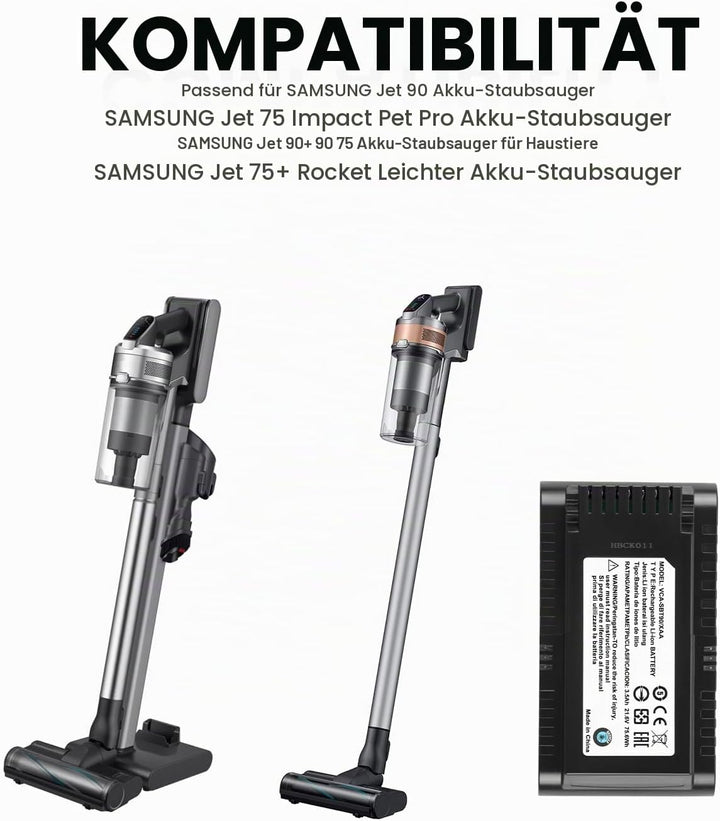 ANTIEE VCA-SBT90/XAA Akku Kompatibel mit Samsung Jet 75 Battery, Samsung Jet 75, 75+, 75 Pet Jet, 90