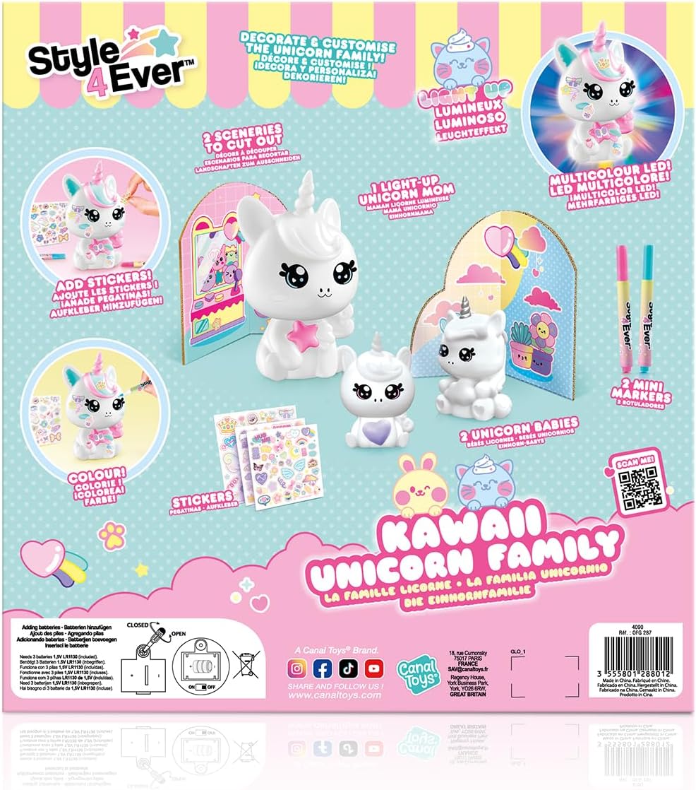 Canal Toys - Style 4 Ever OFG 287- DIY Einhorn Familie LED Light Up, Dekorieren Sie Ihre Figur mit M