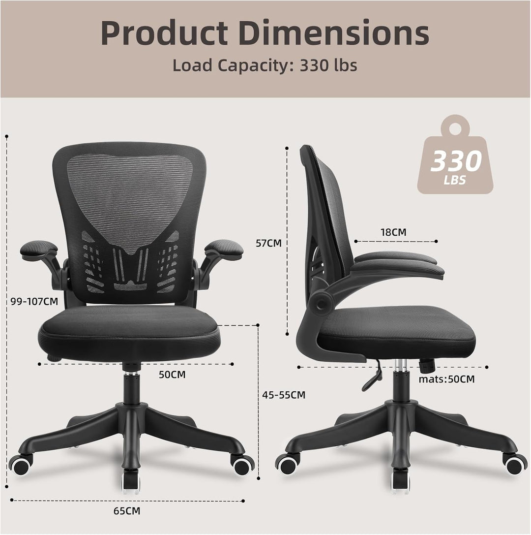 Bürostuhl Ergonomisch, Schreibtischstuhl mit Armlehnen, Drehbarer Sockel, 10cm Höhenverstellbarer Of