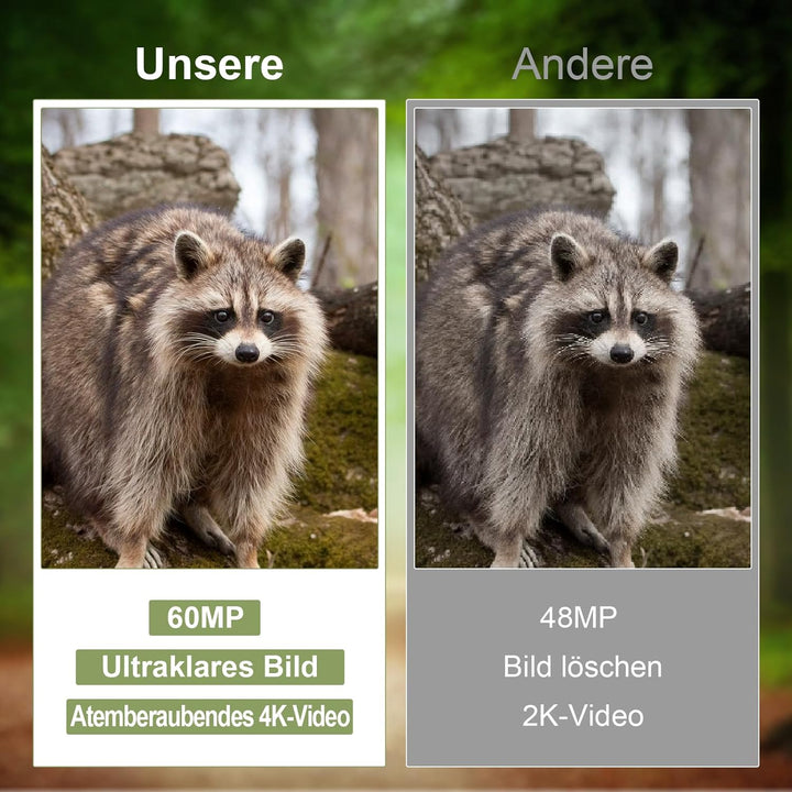 Wildkamera, 4K Video Wildtierkamera, 60MP Full HD WLAN mit Handyübertragung APP, Bewegungssensor, Na