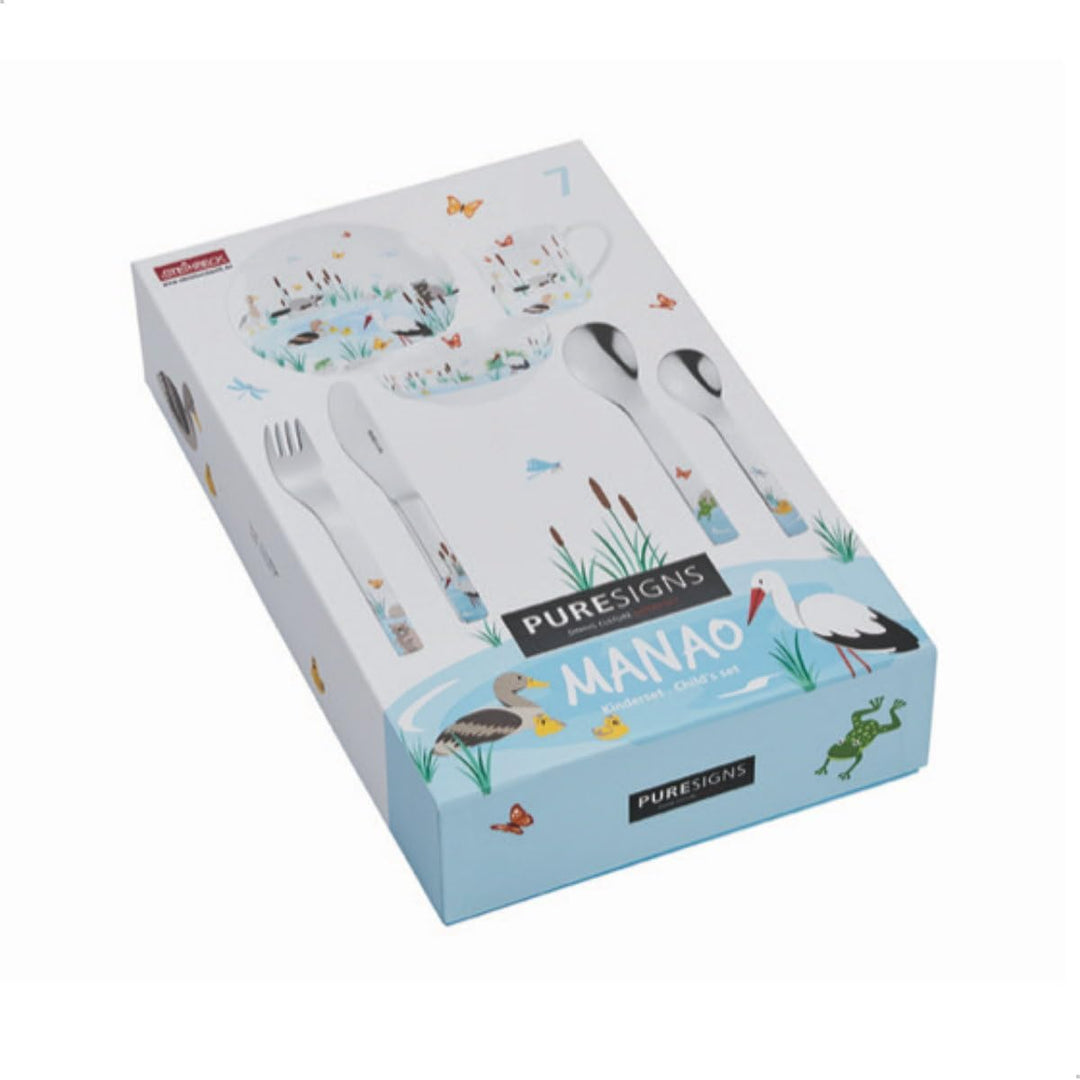 Kinderset Tiere Manao 7tlg. mit Gravur auf der Besteck-Rückseite (z.B. Namen) Kinderbesteck + Kinder