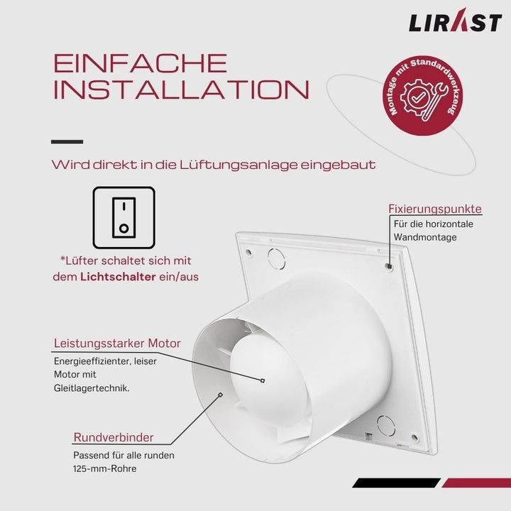 Ø 125mm Weiss Badlüfter - Lüfter für Effiziente Belüftung im Bad Kuche WC, Ø 125mm Weiss