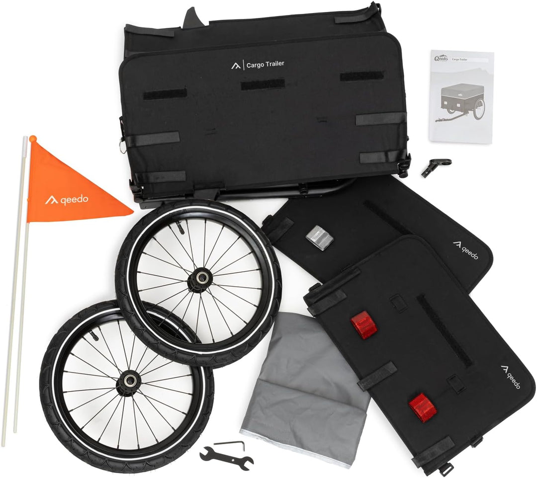 qeedo Cargo Trailer Fahrradanhänger Lastenanhänger, Fahrrad Transportanhänger, klappbar Schwarz, Sch