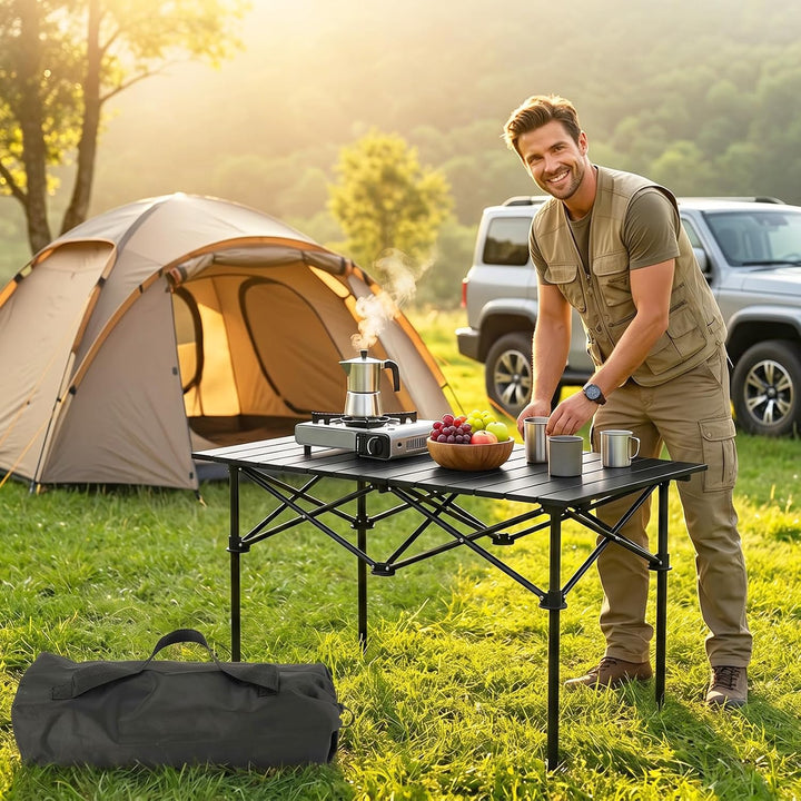 Campingtisch faltbar Klapptisch, Aufrollbare Tischplatte, Camping Falttisch Tragbar mit Tasche, Roll