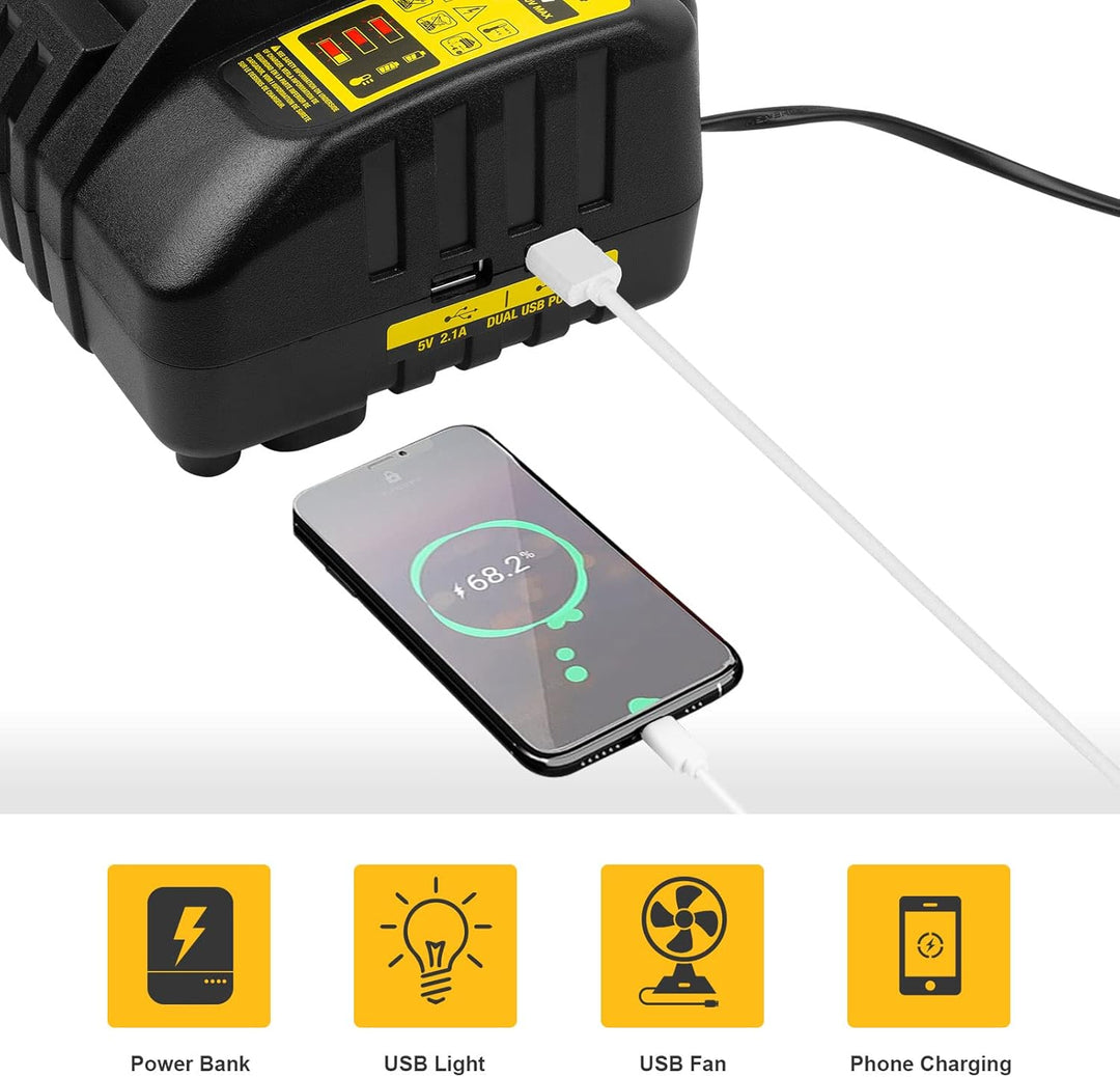 ASUNCELL 4 Ports Akku Ladegerät Kompatibel mit Dewalt 18V XR DCB104, 3.0A 12V-20V MAX Li-Ion Schnell