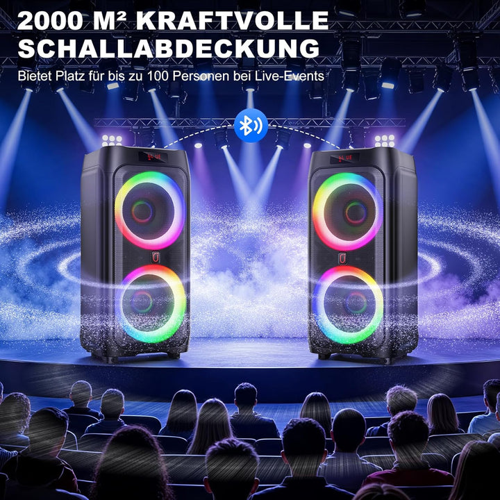 Karaoke Maschine mit 2 Mikrofones, grosser Tragbaren Bluetooth Lautsprecher mit RGB-Licht, Karaoke A