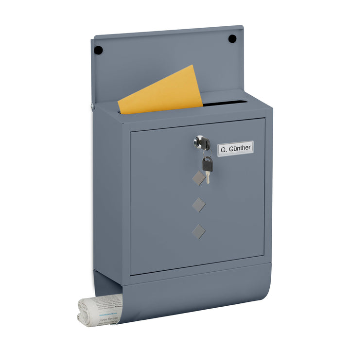 Relaxdays Briefkasten mit Sichtfenster, Metall, 4 Schlüssel, Zeitungsfach, Postkasten, HBT ca. 38 x