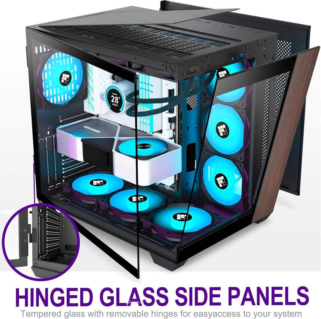 FOIFKIN PC Gehäuse -Holz Walnuss Frontplatte, Vorinstallierter 3 PWM ARGB Lüfter,ATX Mid-Tower Gamin