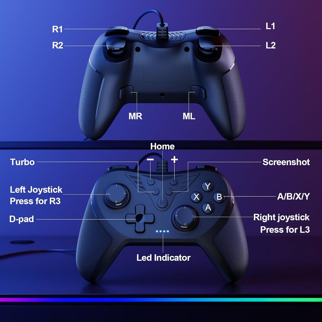 PC Controller mit 2-Tasten-Zuordnung, Kabelgebundener Joystick Controller Kompatibel für Win(7/8/10/