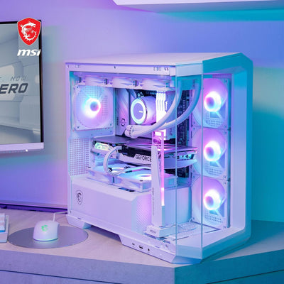 MSI MAG PANO M100R PZ White Micro-ATX PC-Gehäuse - 3 x 120 mm Reverse-Blade ARGB-Lüfter und 1 x 120