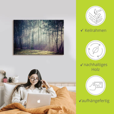 ARTland Leinwandbilder Wandbild Bild auf Leinwand 100x70 cm Querformat Landschaft Wald Natur Bäume S